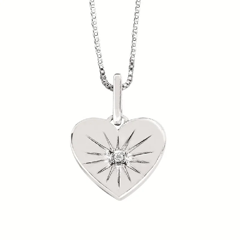 Classic silver necklace for women-Sterling Silver 0.01ctw Round Diamond Heart Necklace