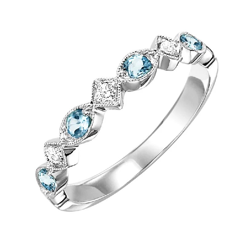 Affordable engagement rings for women-10K White Gold Aquamarine Diamond Stackable Ring