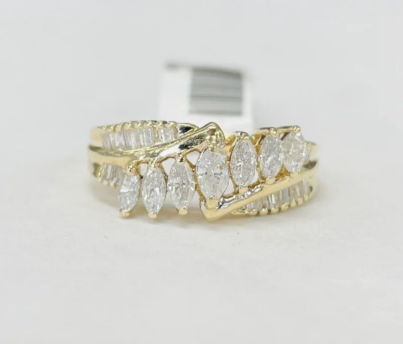 Engagement rings with white diamonds for women-Estate Marquise and Baguette Diamond Fashion Ring