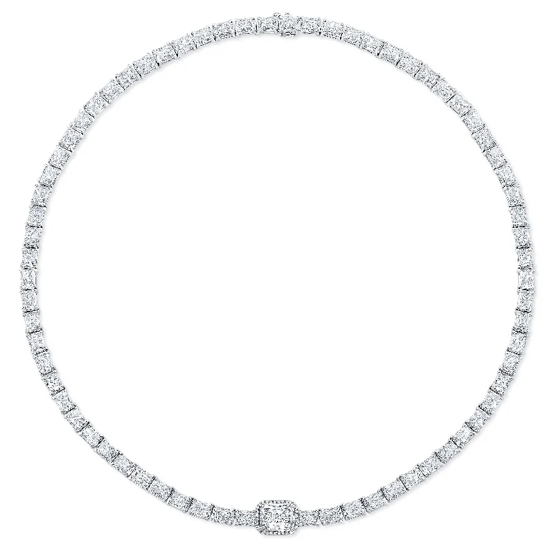 Long necklace for women-Radiant-Cut Diamond Line Necklace in 18kt White Gold