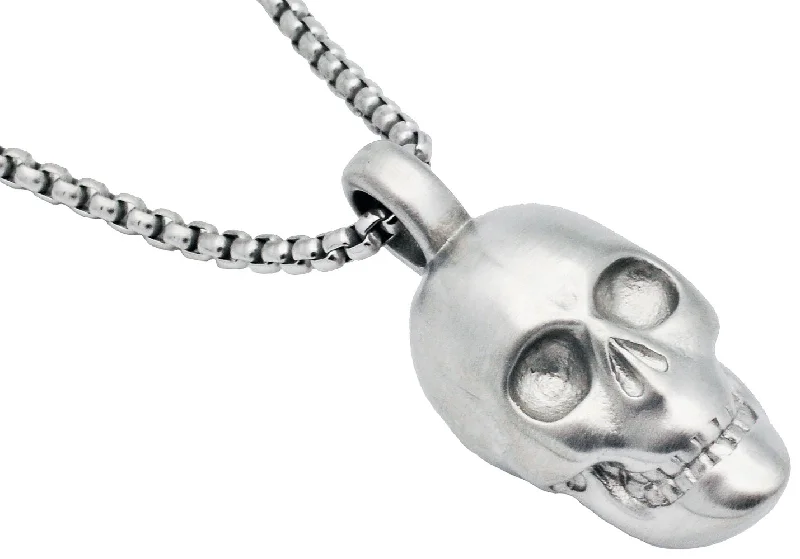 Beaded necklace for women-Mens Stainless Steel Skull Pendant Necklace With 24" Box Chain