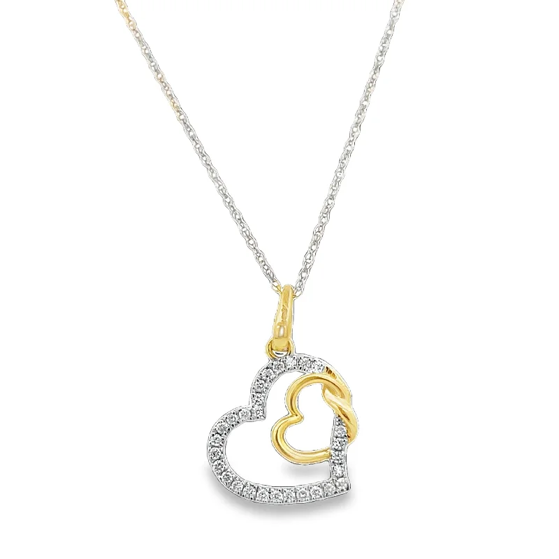 Classic pendant necklace for women-Diamond Accented Open Heart Pendant in Two Tone Gold