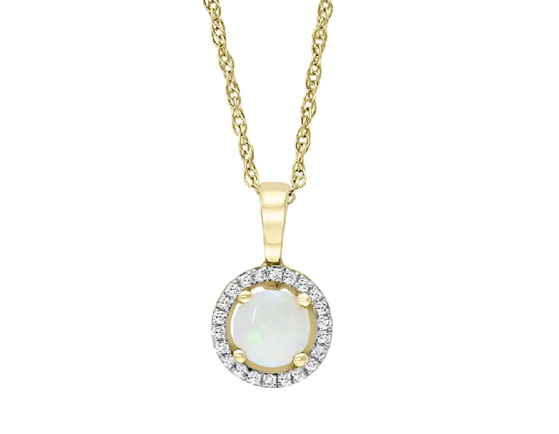 Colorful necklace for women-14K Yellow Gold 0.45ctw Round Australian Opal & Diamond Halo Necklace