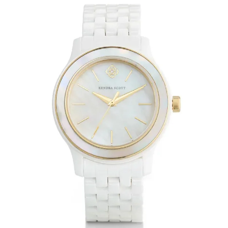 Women's elegant wristwatches-Kendra Scott | Alex Two Tone Stainless Steel 35mm Watch in White Ceramic