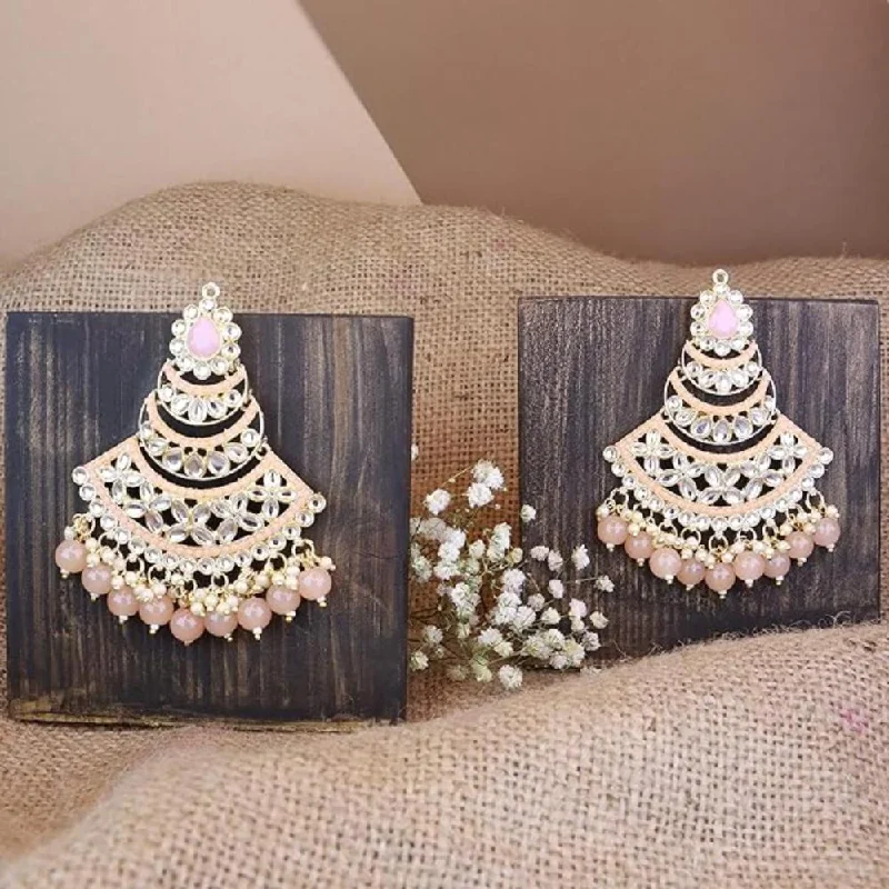 Statement earrings for women-Etnico Gold Plated Traditional Handcrafted Pearl Kundan Beaded Chandbali Earrings for Women/Girls (E3032Pe)