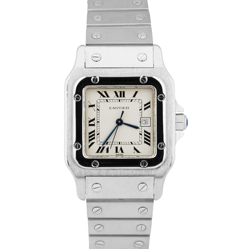 Waterproof sports wristwatches-MINT Cartier Santos Carrée 29mm AUTOMATIC Roman White Stainless Steel 2960 Watch