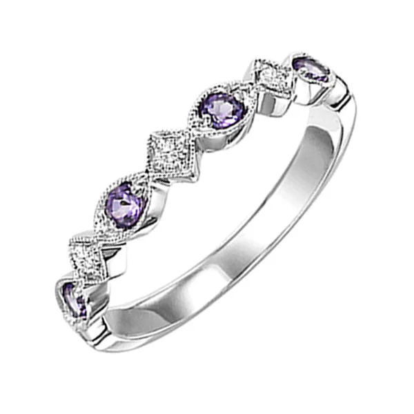 Diamond engagement rings for women-10K White Gold Amethyst Diamond Stackable Ring