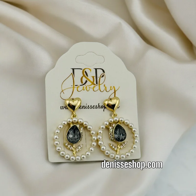 Custom gemstone earrings for women-14K BLACK PEARL EARRINGS E539