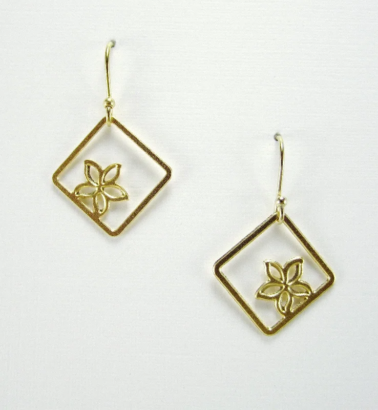 Minimalist earrings for women-Square Flower Earrings