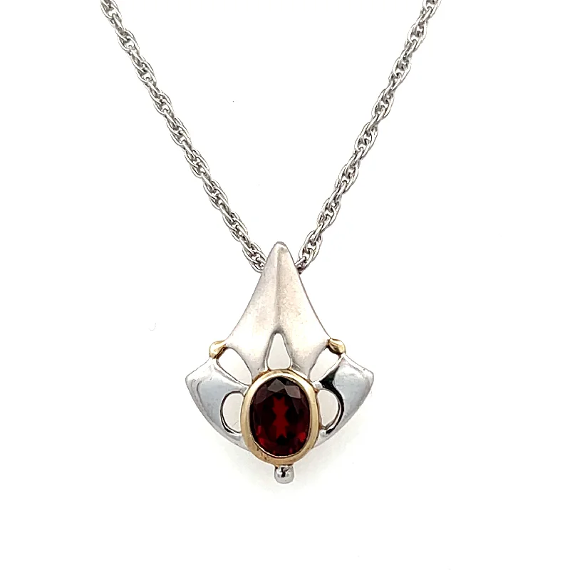 Unique necklace for women-Estate Sterling Silver 2.15ctw Oval Garnet Geometric Leaf Necklace