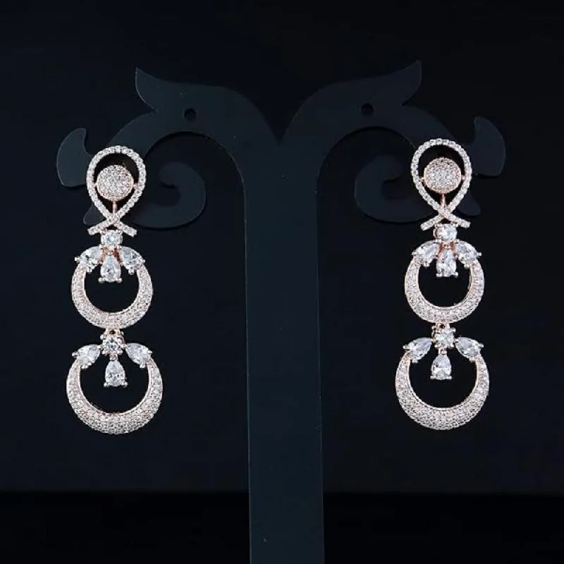 Chandelier earrings for women-Etnico Stylish Latest Fashion Rose Gold Plated Glittering Crystal AD Stone studded Earrings for Women & Girls (E3087RG)