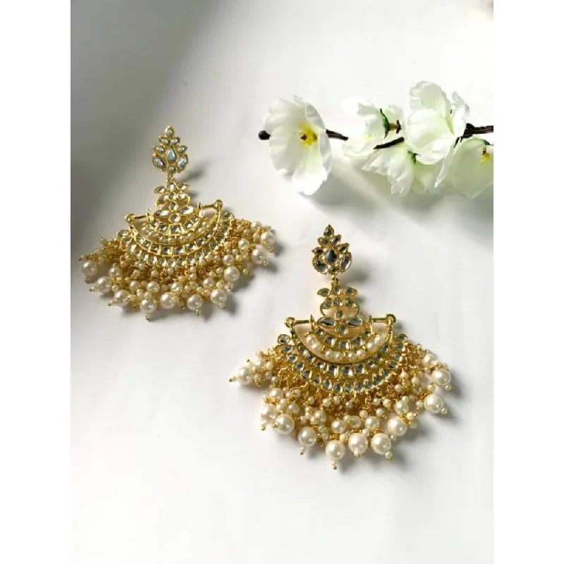 Bridal earrings for women-Etnico Traditional Gold Plated White Kundan Pearl Drop Chandbali Earring For Women/Girls (E3102W)