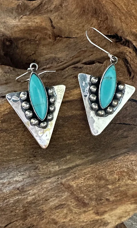 Simple gold earrings for women-SILVER ARROWS Mexican Sterling Silver and Turquoise Earrings