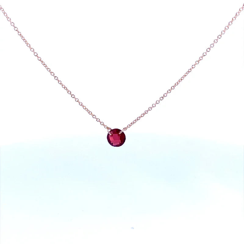 Gold chain necklace for women-Gold Filled Round Garnet Solitaire Necklace by Dee Berkley