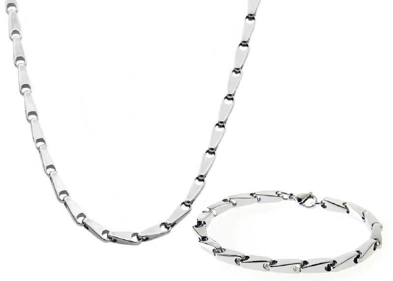 Bohemian necklace for women-Mens Stainless Steel Bullet Link Chain Set