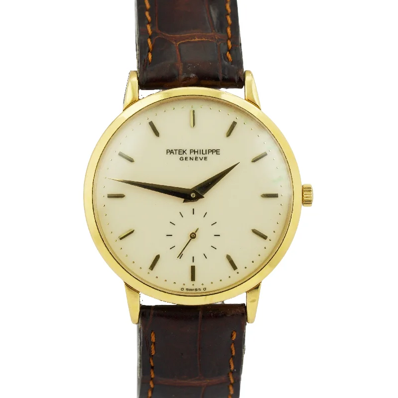 Quartz wristwatches-VINTAGE PAPERS Patek Philippe Calatrava 33mm PORCELAIN 18K Yellow Gold 3893 BOX