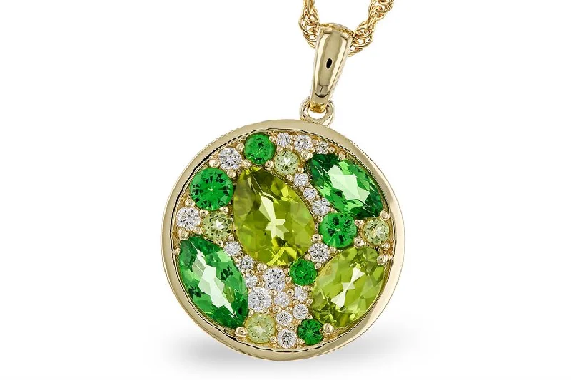 Custom gold necklace for women-14K Yellow Gold 2.36ctw Tsavorite Garnet, Peridot & Diamond Cluster Necklace by Allison Kaufman