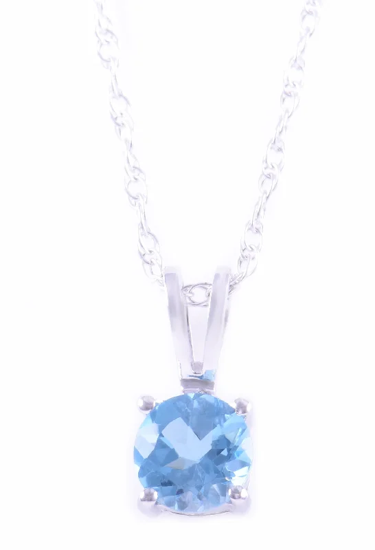 Classic necklace for women-14K White Gold 5mm Swiss Blue Topaz Solitaire Necklace