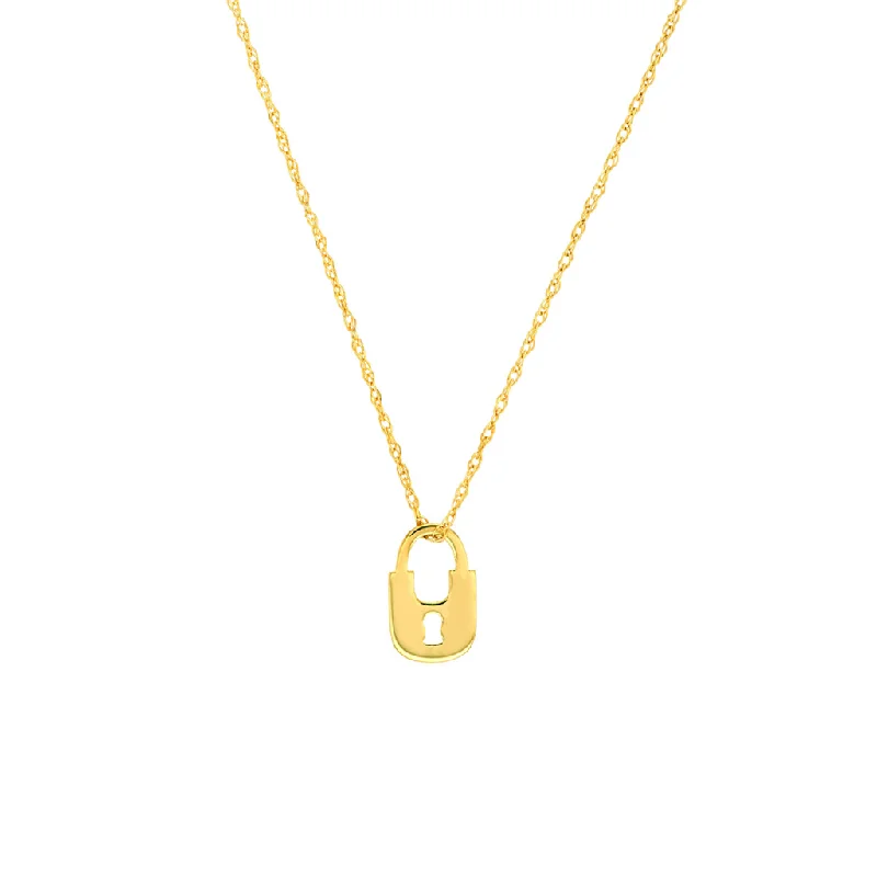 Simple pendant necklace for women-14K Yellow Gold Adjustable Mini Lock Pendant Necklace by Midas Chain