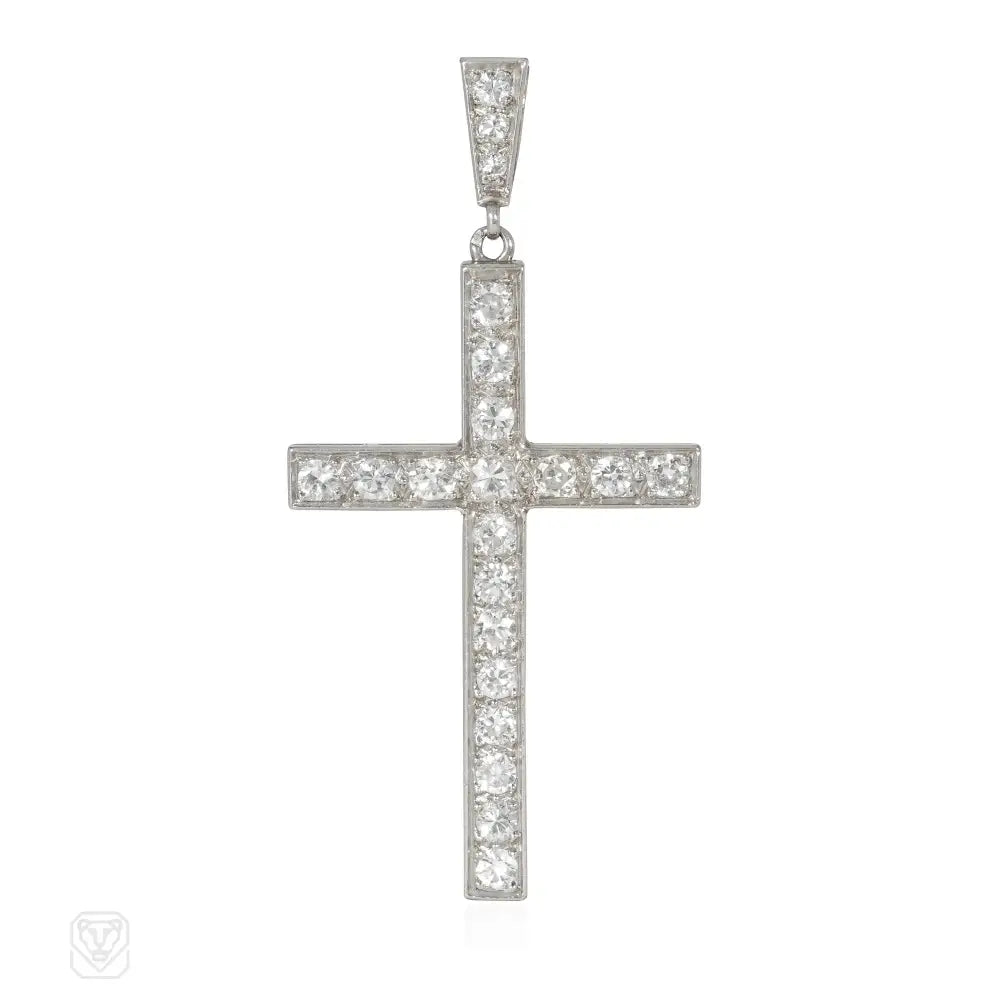 Classic pendant necklace for women-Art Deco French diamond cross pendant