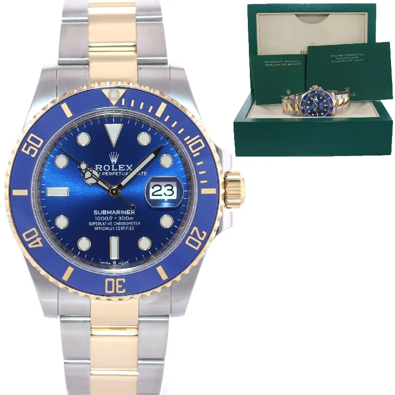 Elegant wristwatches with diamonds-2024 MINT Rolex Submariner 41mm Blue 126613LB Two Tone Gold Steel Watch Box