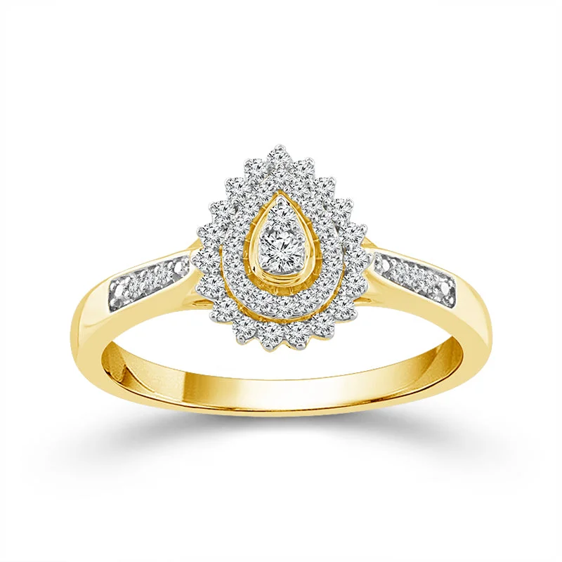 Unique engagement rings with diamonds for women-10 Karat Yellow Gold 1/4 Carat Pear Shaped Halo Diamond Promise Ring