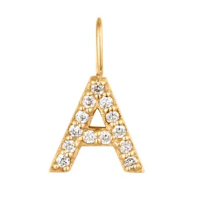 Fashionable necklace for women-14K Yellow Gold 0.065ctw Round Diamond Inital "A" Pendant by Aurelie Gi