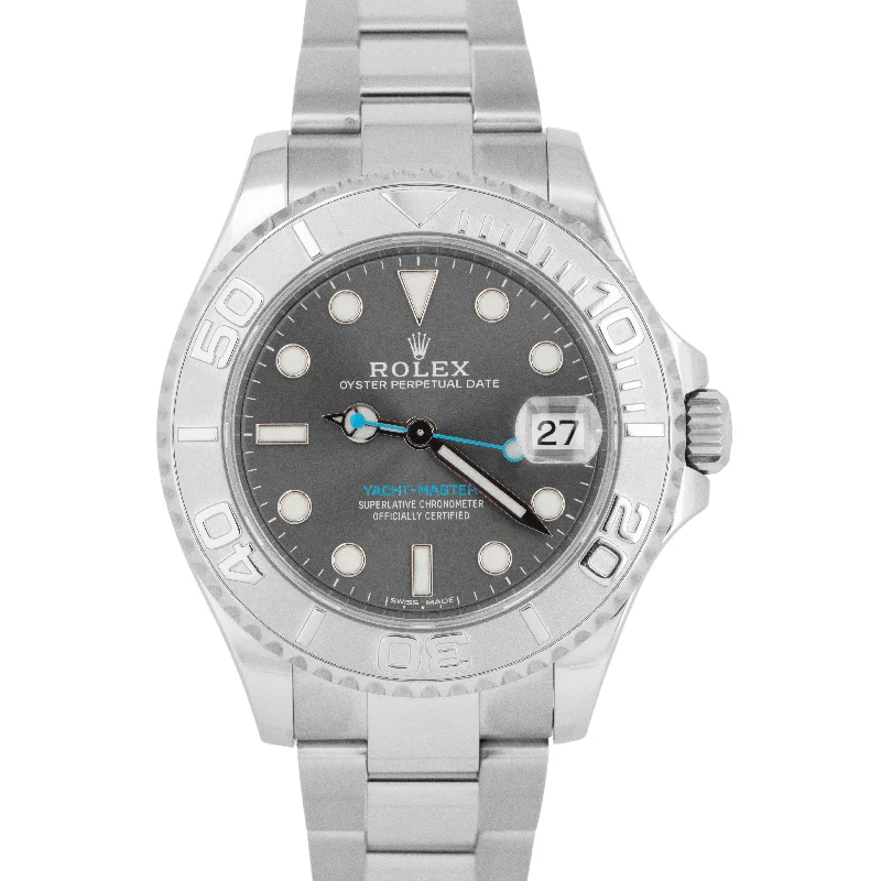 Elegant wristwatches with diamonds-MINT 2023 Rolex Yacht-Master Midsize Stainless Steel RHODIUM Blue 37mm 268622