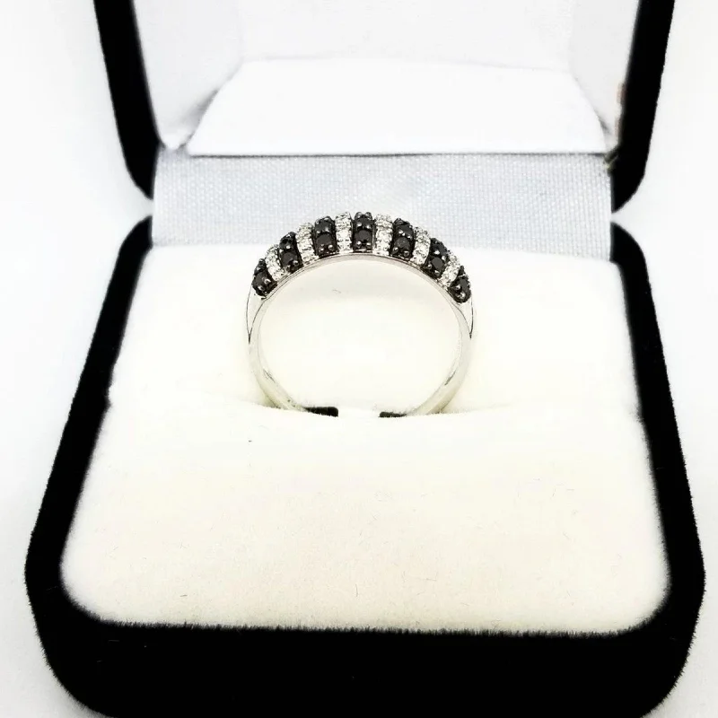 Matching engagement rings for women-White Gold Half Dome Ring with Black and White Diamonds