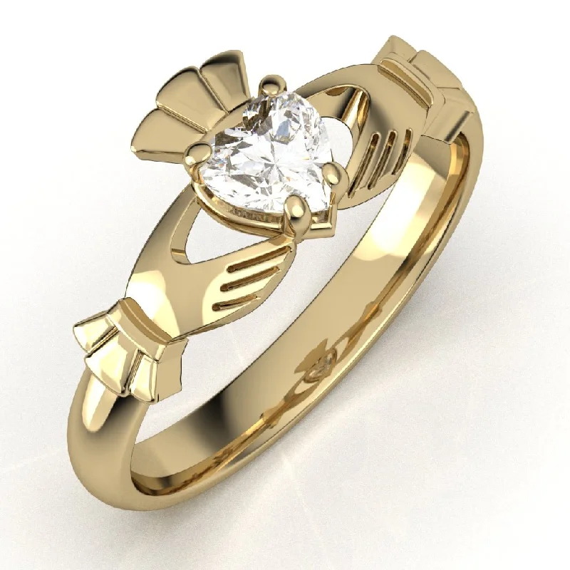 Matching engagement rings for women-Half Carat Lab-Created Diamond - 14K YELLOW Gold Claddagh Ring