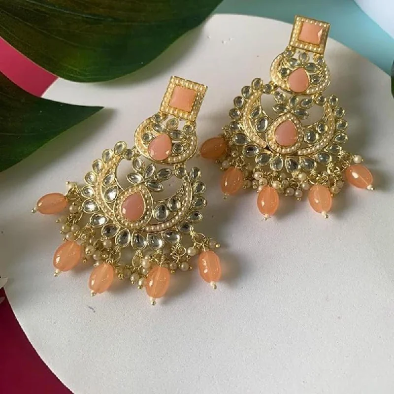 Trendy earrings for women-Etnico Gold Plated Traditional Kundan Pearl Chandbali Earrings For Women/Girls (E3135Pe)