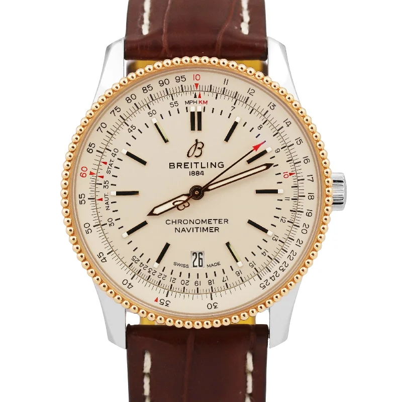 Luxury dress wristwatches-Breitling Navitimer 1 IVORY Two Tone 18k Rose Gold Steel 41mm U17326 Watch BOX