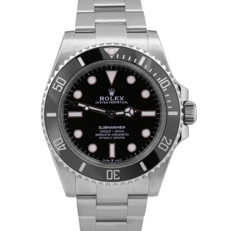 Men’s leather strap wristwatches-2023 MINT Rolex Submariner 41mm No-Date BLACK Ceramic Stainless Steel 124060 LN