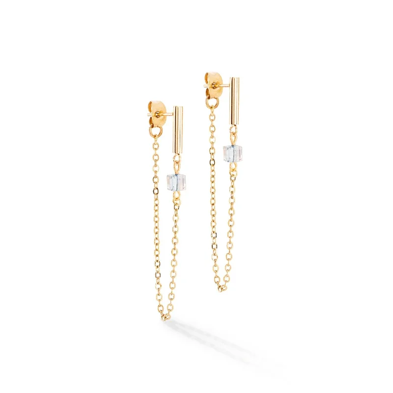 Delicate earrings for women-Coeur De Lion Gold Black Cubes & Chain Earrings