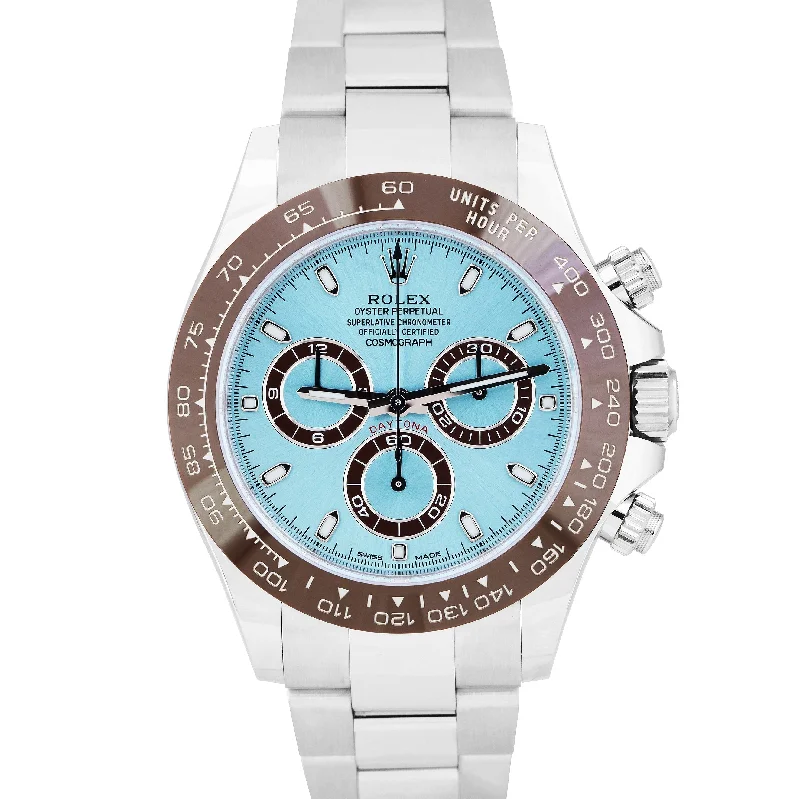 Wristwatches with a sapphire crystal-BRAND NEW UNWORN Rolex Daytona Platinum GLACIER ICE BLUE Watch PAPERS 116506 B+P