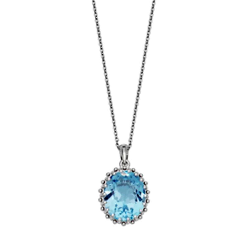 Layered necklace for women-Sterling Silver Oval Blue Topaz Solitaire Necklace by Samuel B.