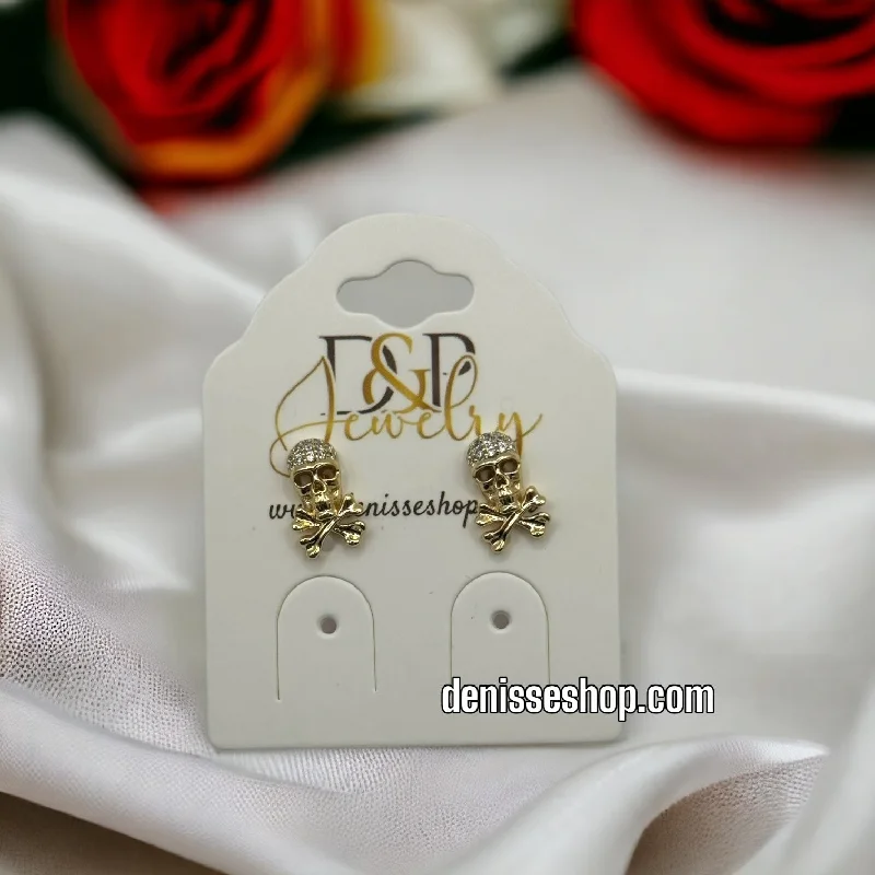 Personalized earrings for women-14K SKULL SMALL EARRINGS E346