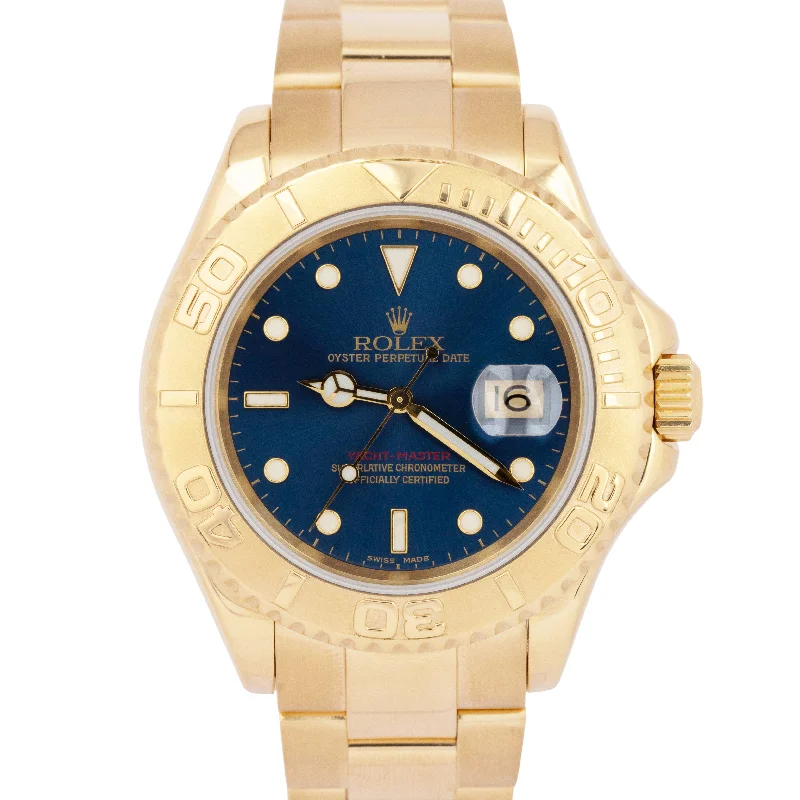 Sports wristwatches for running-MINT Rolex Yacht-Master 40mm BLUE 18K Yellow Gold NO-HOLES Watch 16628 BOX