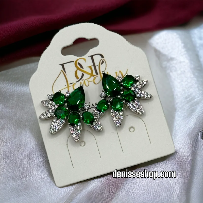 Round hoop earrings for women-SILVER GREEN EARRINGS E474