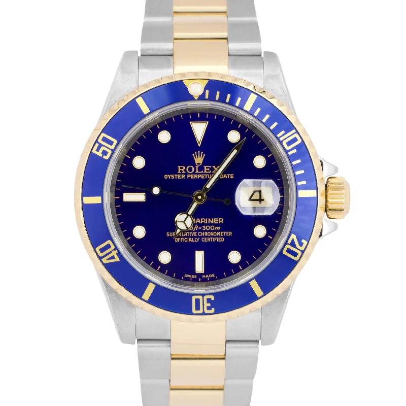 Wristwatches with second hand-MINT Rolex Submariner Date 40mm BLUE 18K Stainless GOLD BUCKLE 16613 Watch BOX