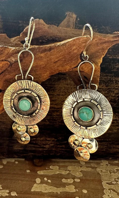 Floral earrings for women-SILVER SHIELDS Mexican Handcrafted Sterling Silver and Turquoise