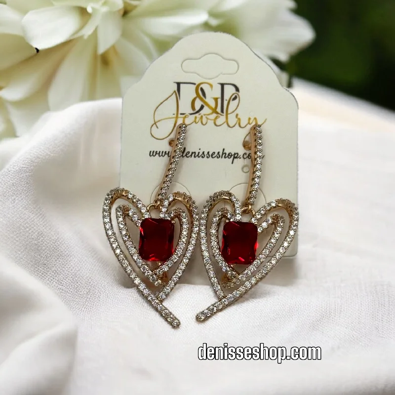 Black earrings for women-18K HEART RED STONE EARRINGS E426