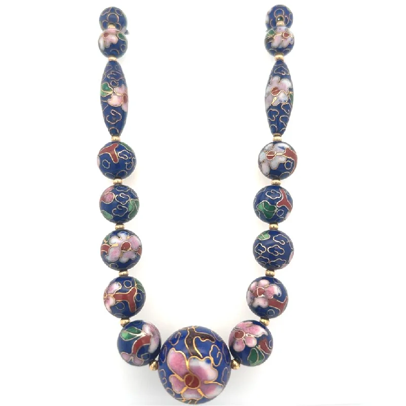 Chunky necklace for women-Estate 14K Yellow Gold Chinese Cloisonné Bead Necklace