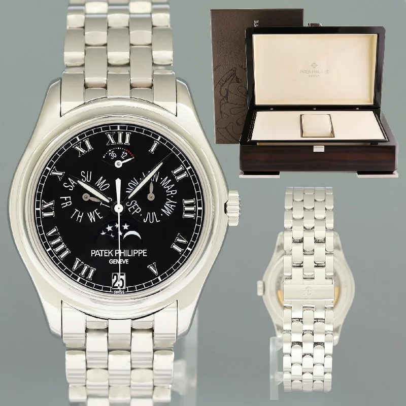 Men's wristwatches-MINT Patek Philippe 5036G White Gold 37mm Annual Calendar Moon Phase Black Watch