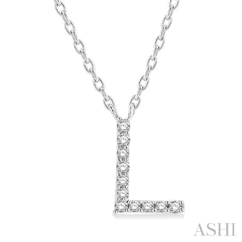 Gold diamond necklace for women-10K White Gold 0.05ctw Diamond Letter "L" Necklace