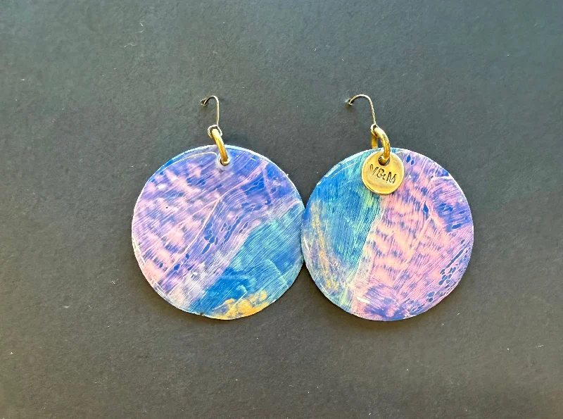 Geometric earrings for women-Dichroic blue pink