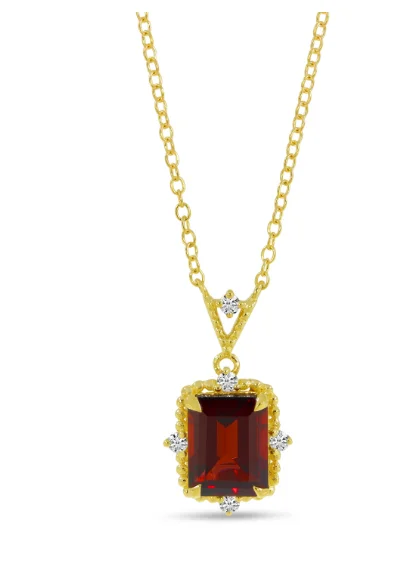 Minimal gold necklace for women-14K Yellow Gold Emerald Cut Garnet & Diamond Drop Necklace