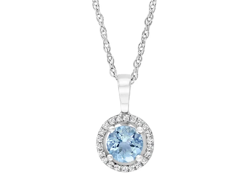 Opal necklace for women-14K White Gold 0.52ctw Round Aquamarine & Diamond Halo Necklace