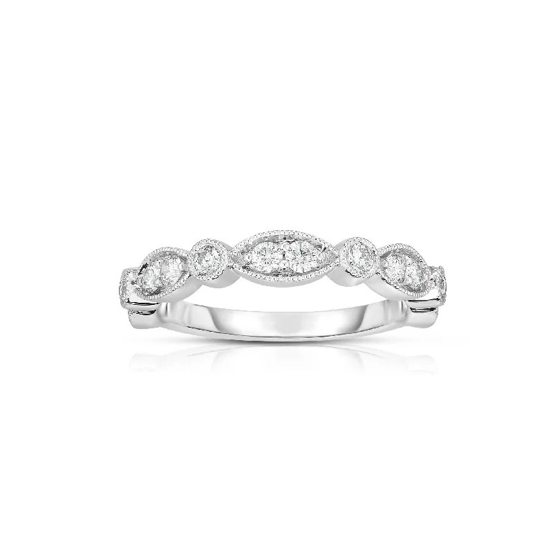 Engagement rings with princess-cut diamonds for women-Diamond Vintage Design Band, .49 Carat Total, 14K White Gold