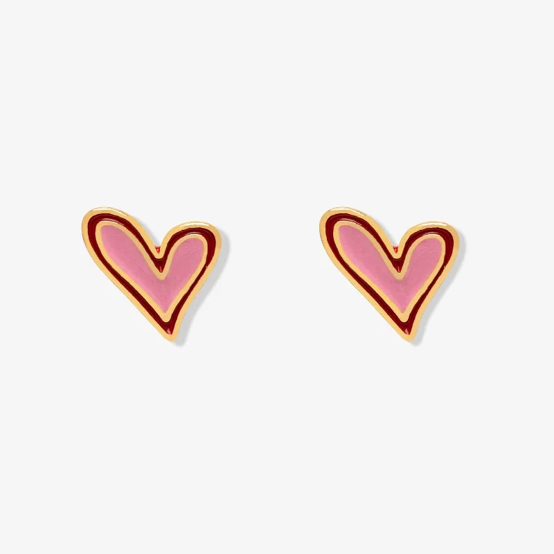 Custom gold earrings for women-Abstract Heart Stud Earrings